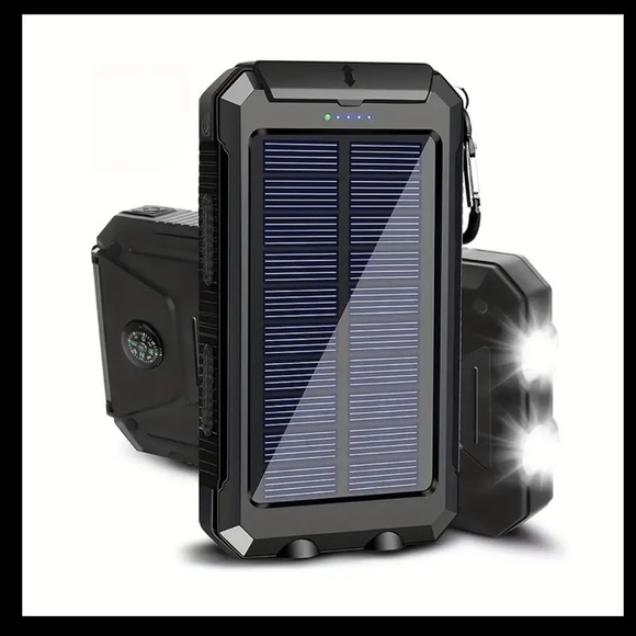 Solar Power Bank 32800 mAh with Flashlight, Dual USB, Waterproof – Black NWT - Picture 1 of 16